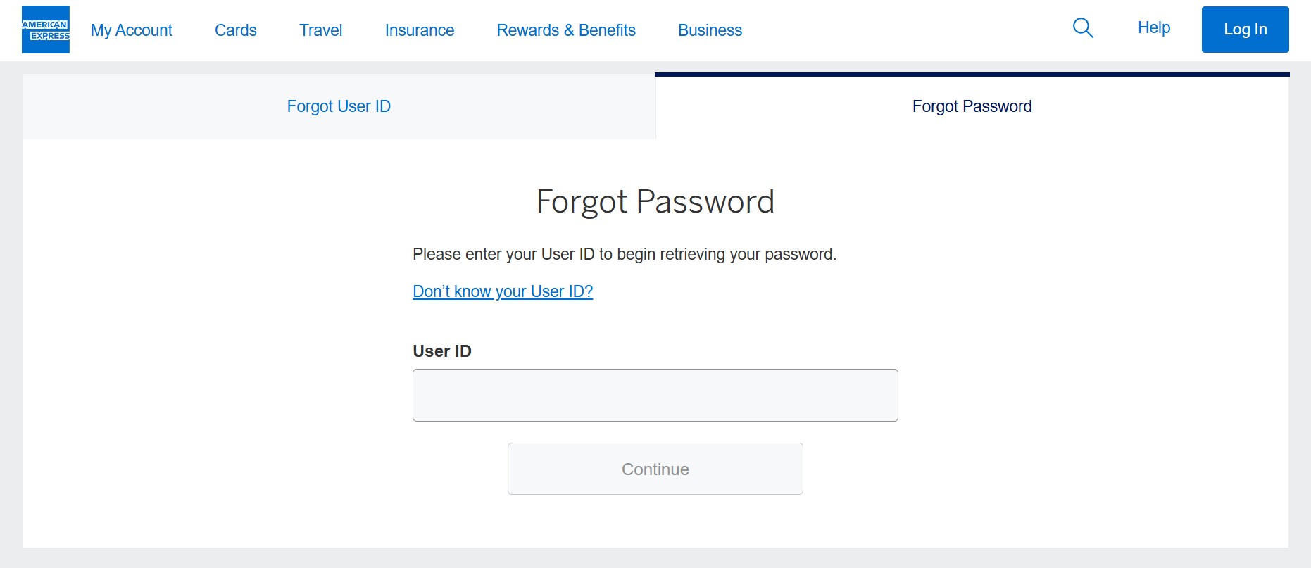 American Express credit card forgot password